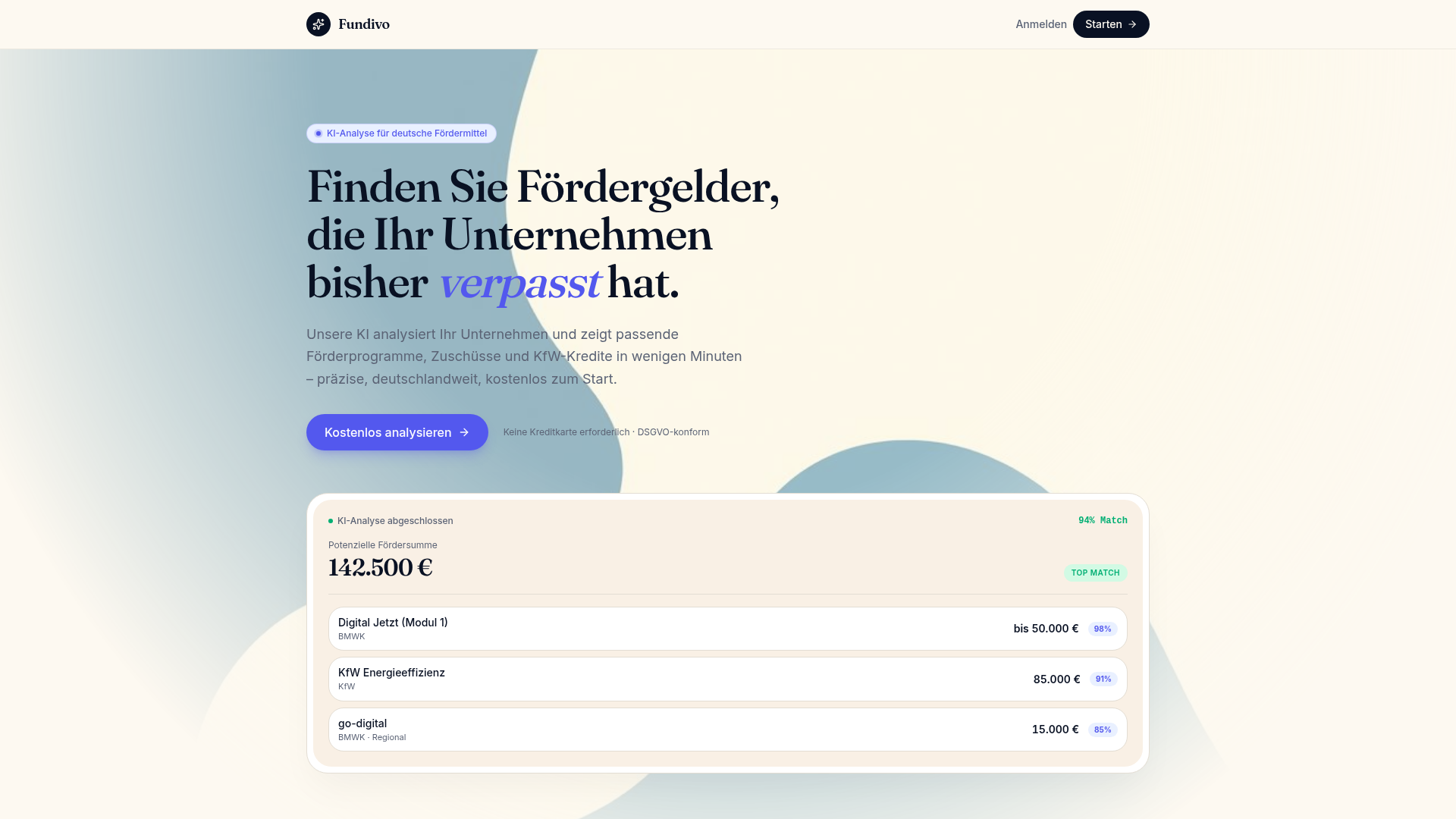 Fundivo — KI-Fördermittelfinder für KMU