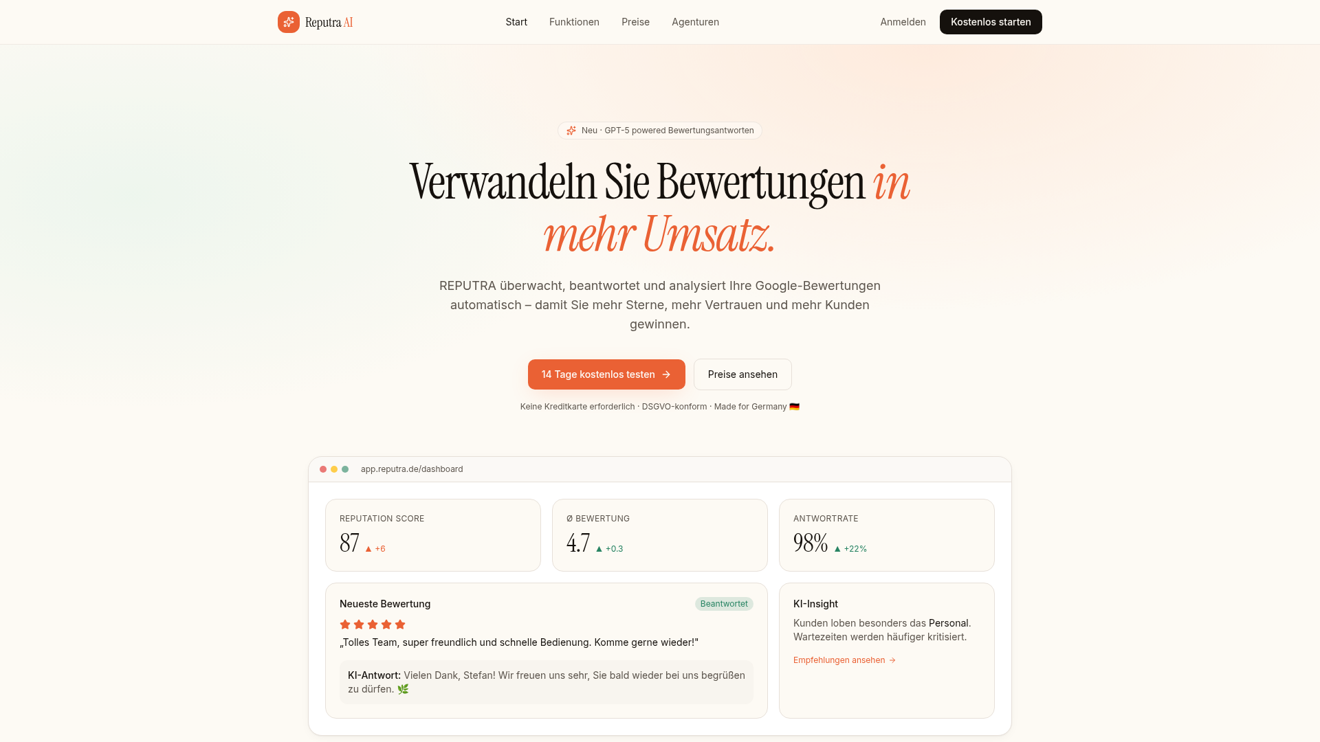 Reputra — KI-Reputation für Google-Bewertungen